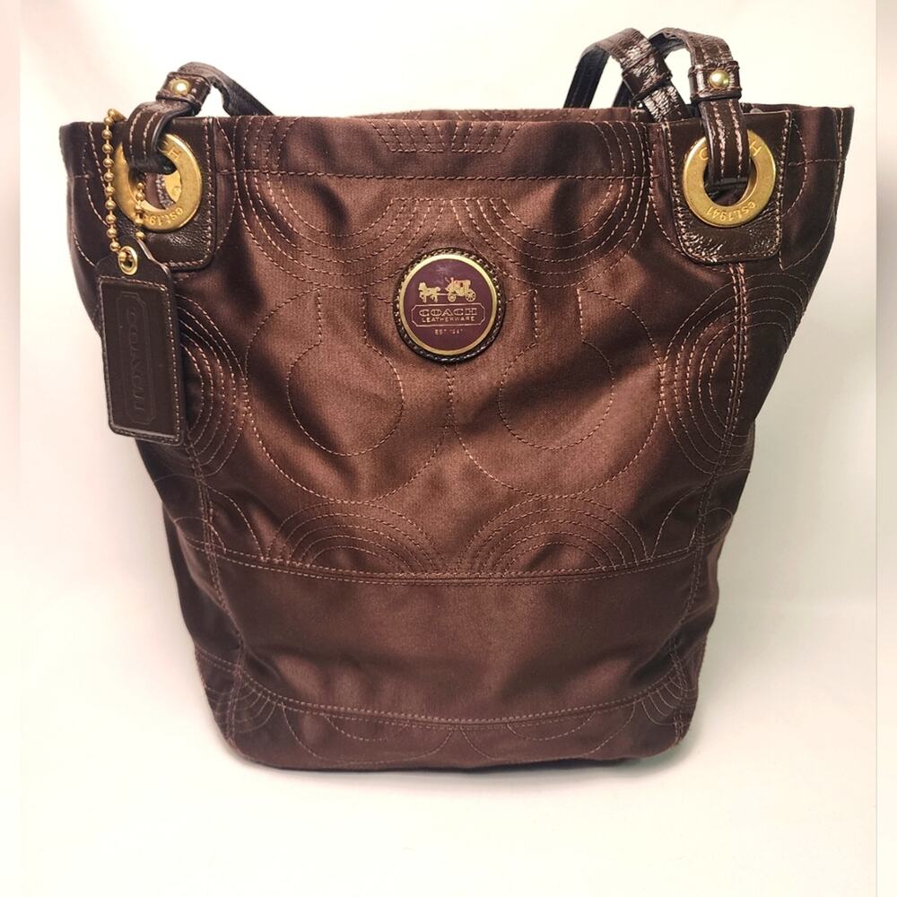 Coach purple satin and enamel Brown Tote Bag  J0973